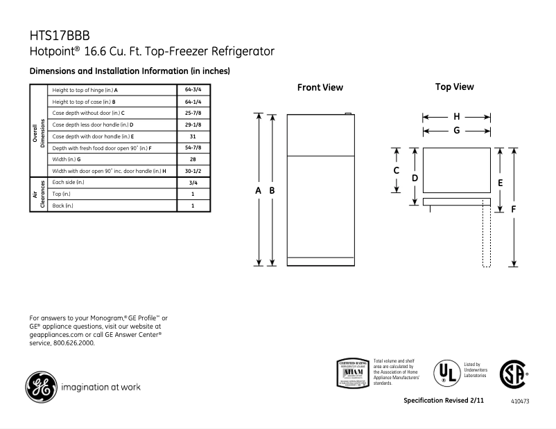 Page 1 de la notice Fiche technique Hotpoint HTS17BBBRWW