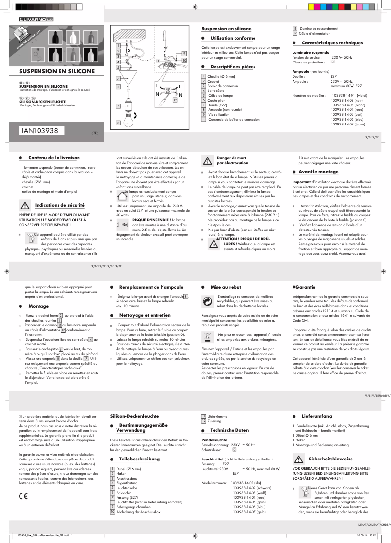 Page 1 of the manual User Manual Livarno Lux IAN 103938