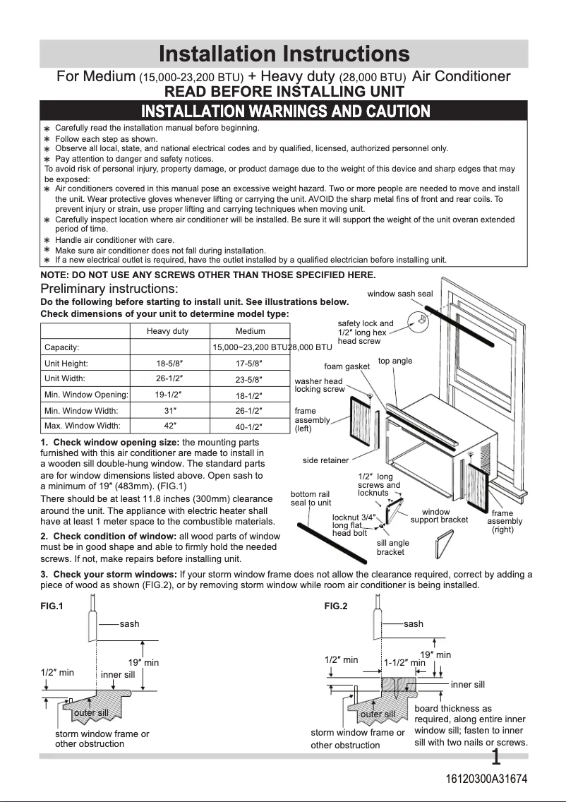 Page n°1 - Guide d'installation Frigidaire FHWH184WB2
