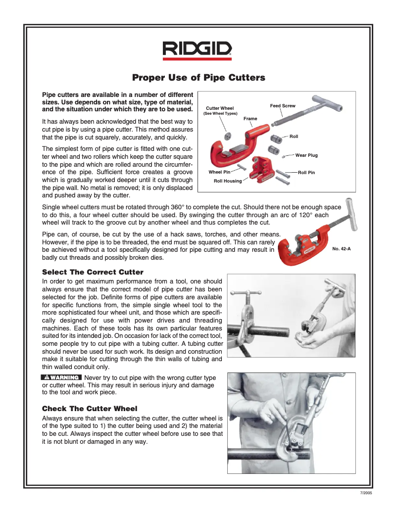 Page n°1 - Manuel utilisateur Ridgid 424-CI