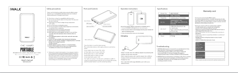Page n°1 - Manuel utilisateur iWALK Chic 10000PD
