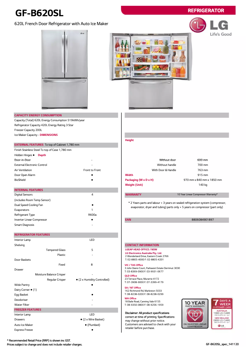 Imagen de la primera página del manual del dispositivo GF-B620SL