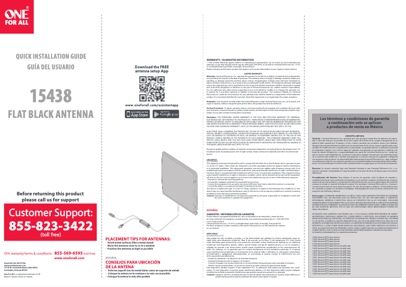 Page 1 de la notice Manuel utilisateur One for all 15438