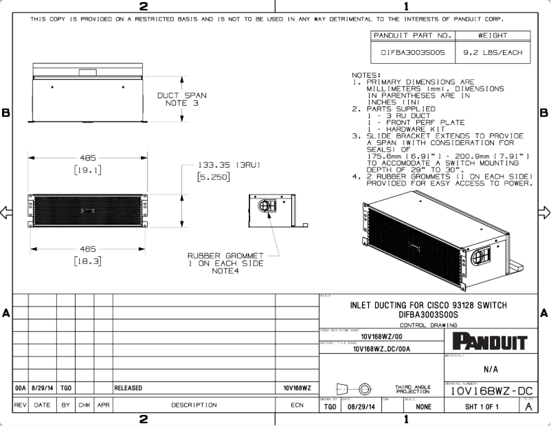 Página 1 del manual Dibujo técnico Panduit DIFBA3003S00S