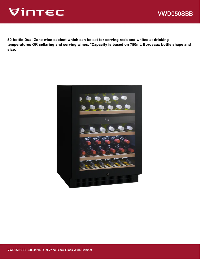 Page 1 de la notice Fiche technique Vintec VWD050SBB