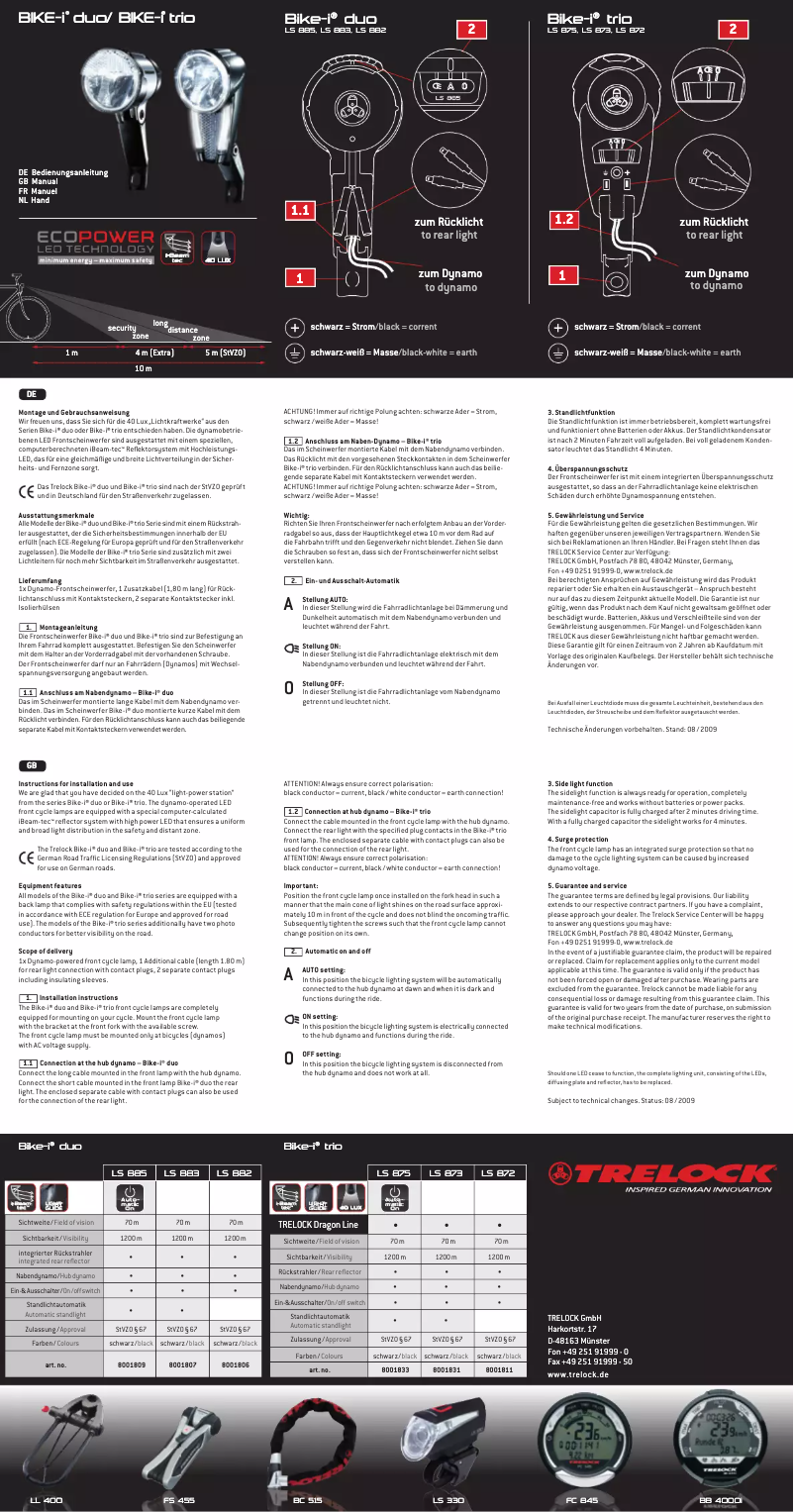 Page 1 de la notice Manuel utilisateur Trelock LS 875 BIKE-i trio