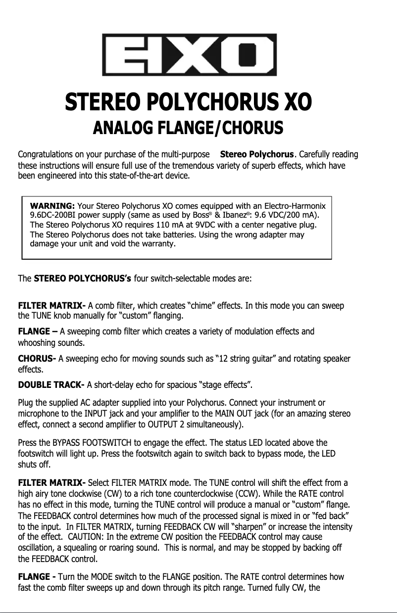 Page n°1 - Manuel utilisateur Electro Harmonix Stereo Polychorus