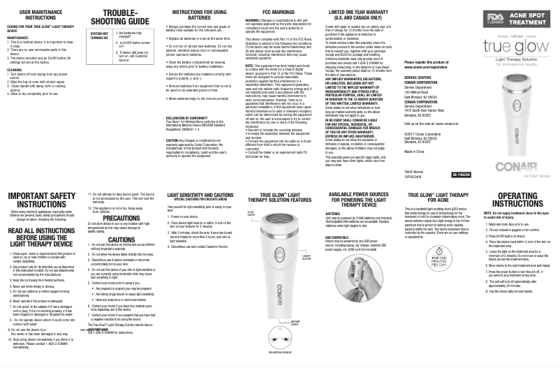 Page 1 de la notice Manuel utilisateur Conair True Glow TRA2F