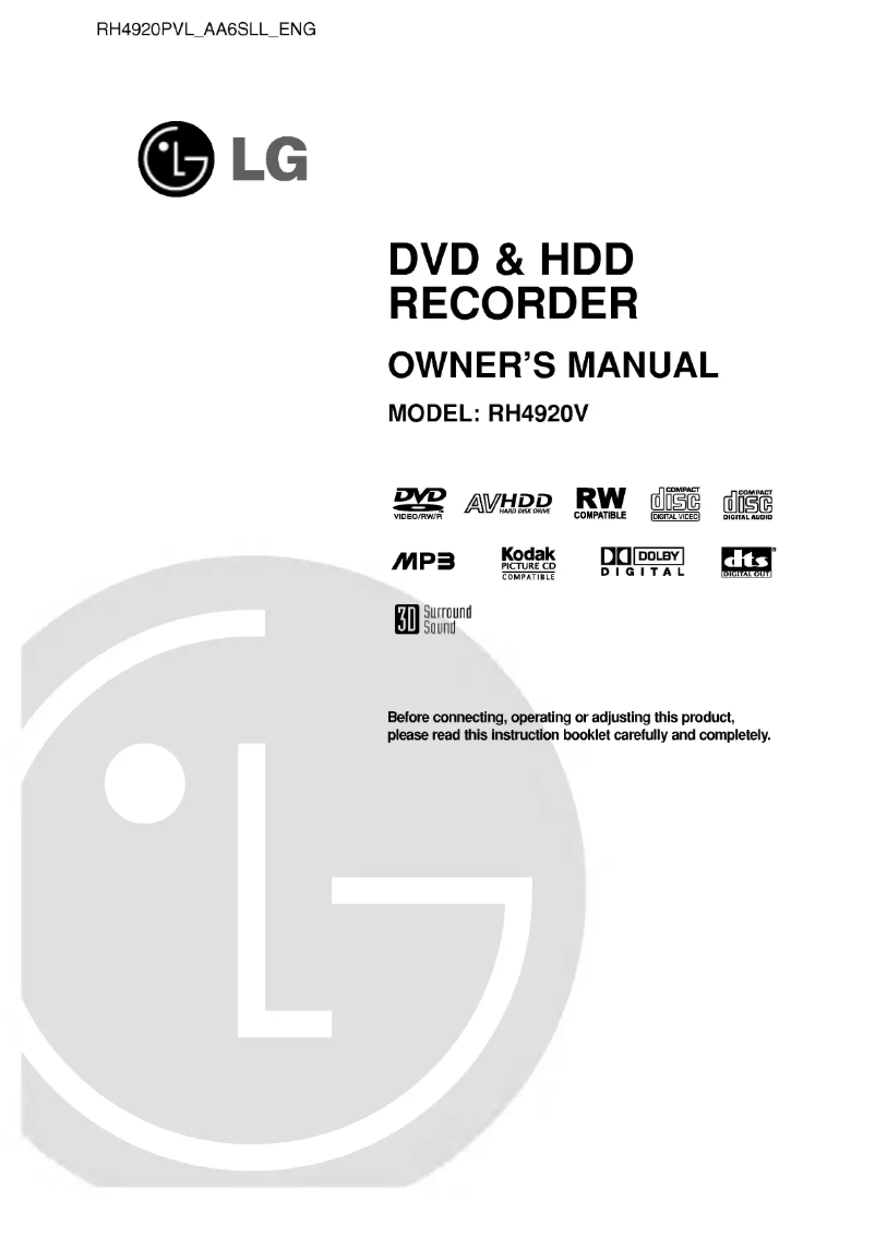 Page n°1 - Manuel utilisateur LG RH4920PVL