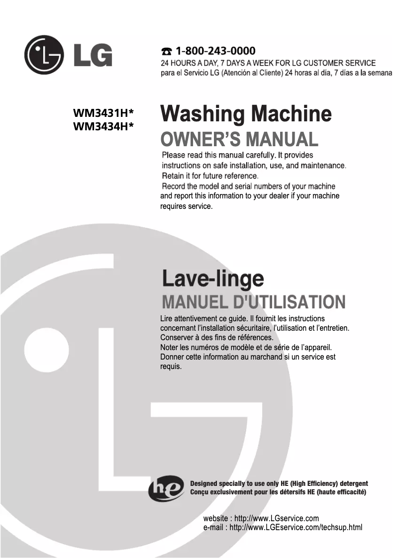 Page n°1 - Manuel utilisateur LG WM3431HS