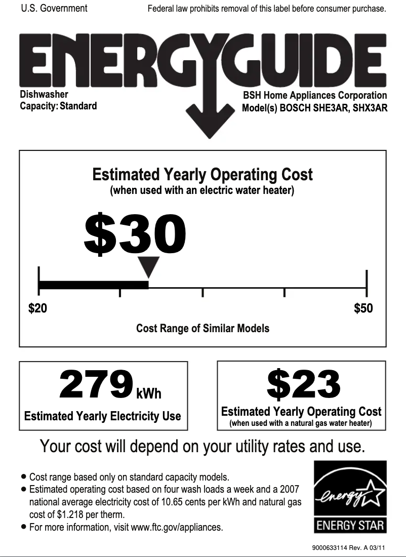 Page n°1 - Label énergétique Bosch SHE3AR7