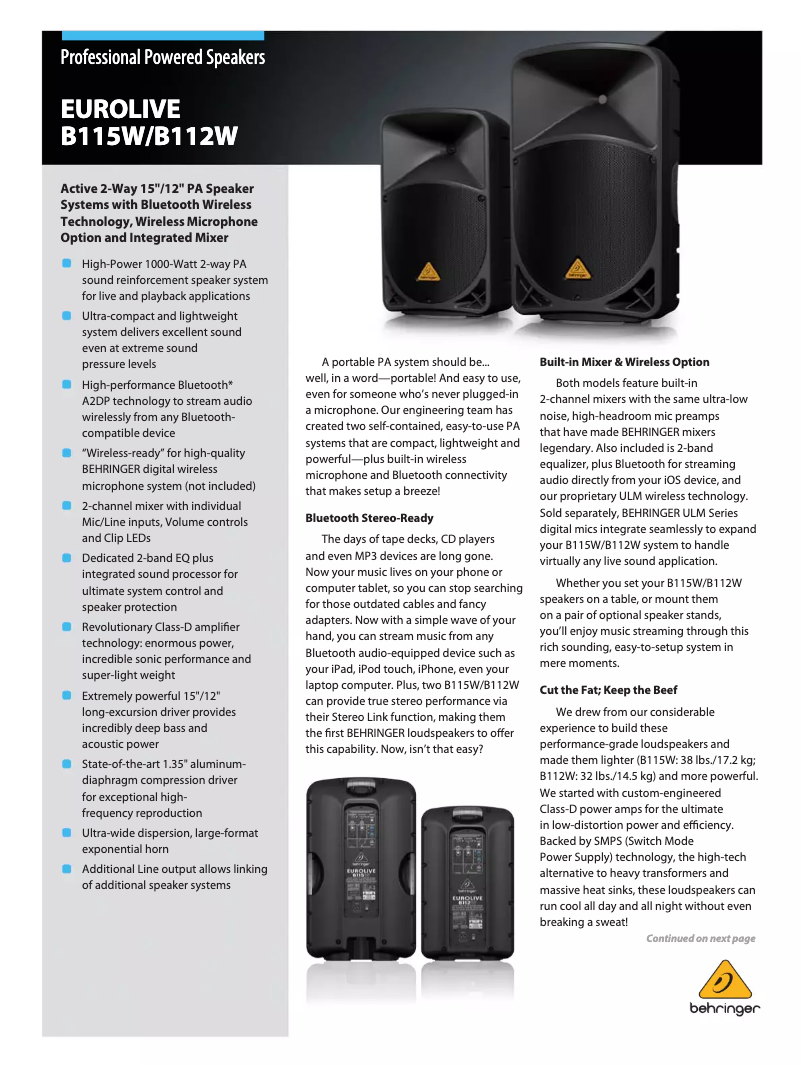 Page n°1 - Brochure Behringer Eurolive B115W