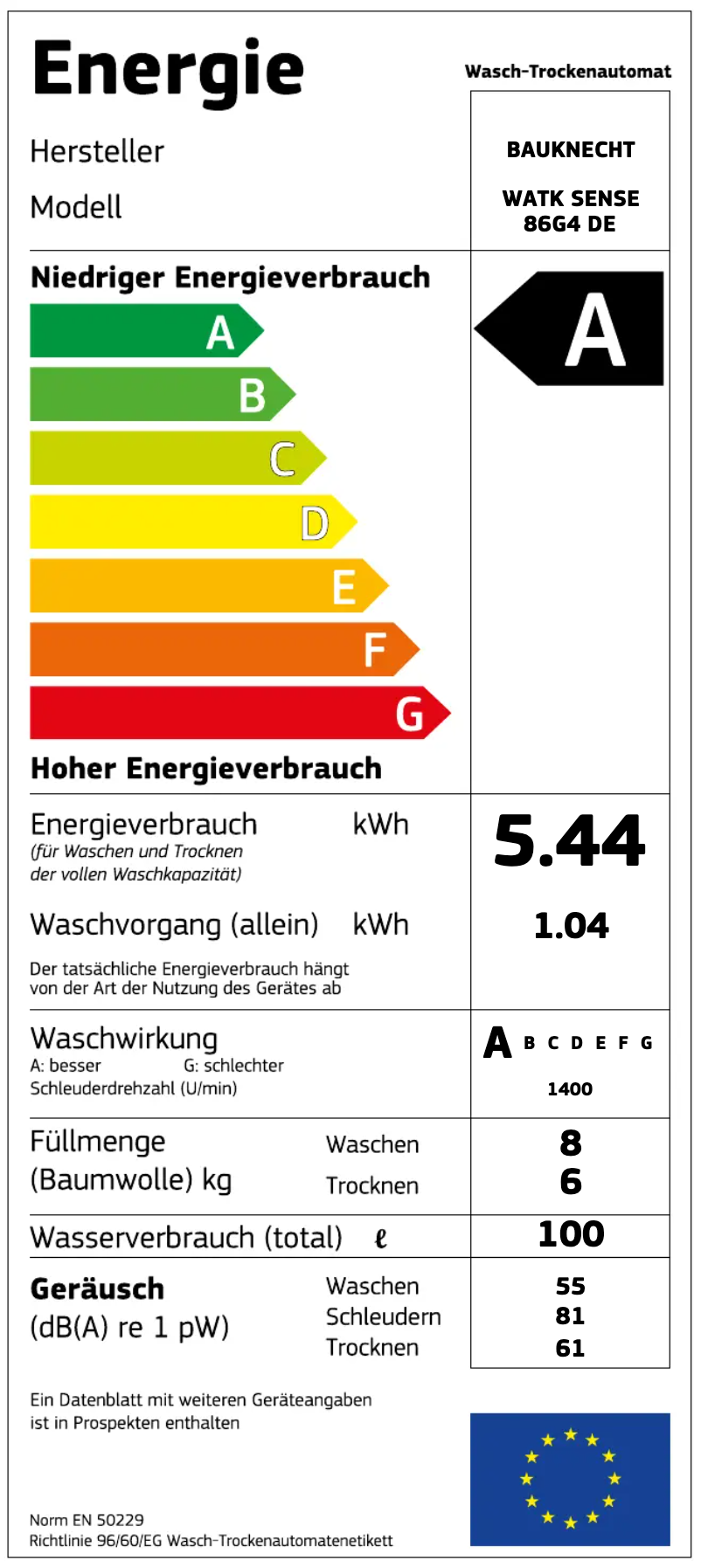 Page 1 de la notice Manuel utilisateur Bauknecht WATK Sense 86G4 DE