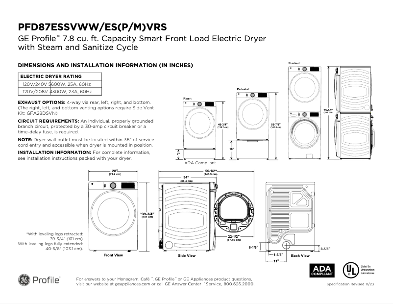 Page n°1 - Fiche technique GE Profile PFD87ESSVWW