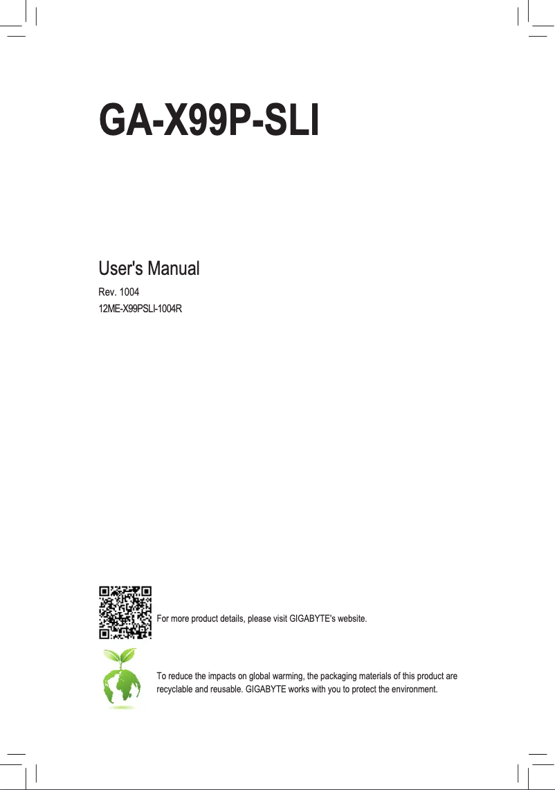 Page 1 de la notice Manuel utilisateur Gigabyte GA-X99P-SLI