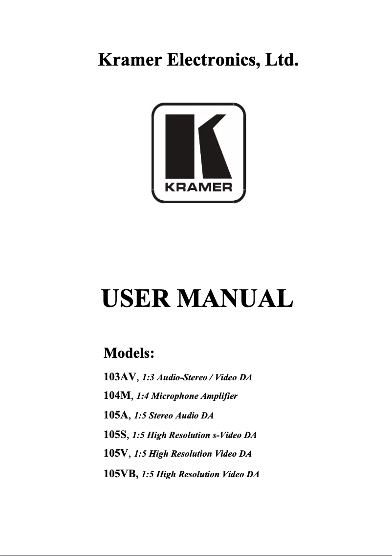Page 1 de la notice Manuel utilisateur Kramer 105VB