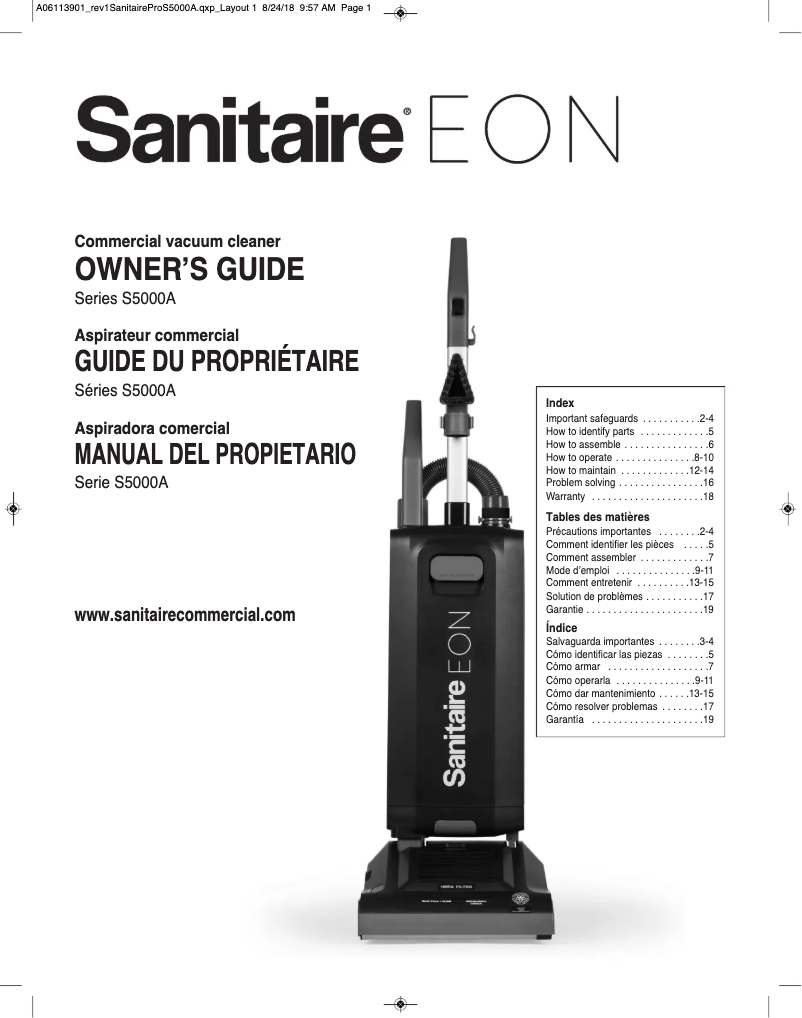 Page n°1 - Manuel utilisateur Sanitaire EON S5000A