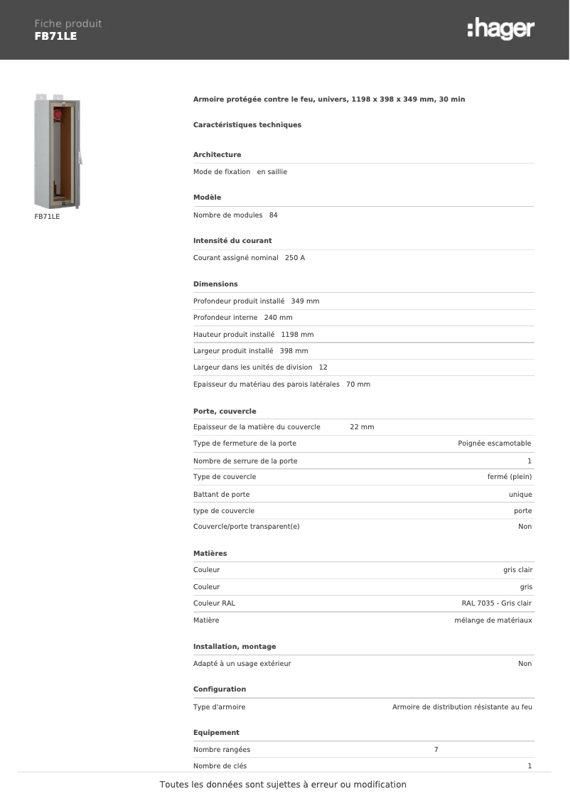 Page n°1 - Fiche technique Hager FB71LE