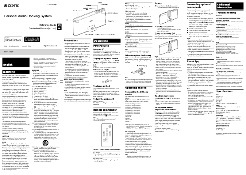 Page 1 de la notice Manuel utilisateur Sony RDP-X30IP