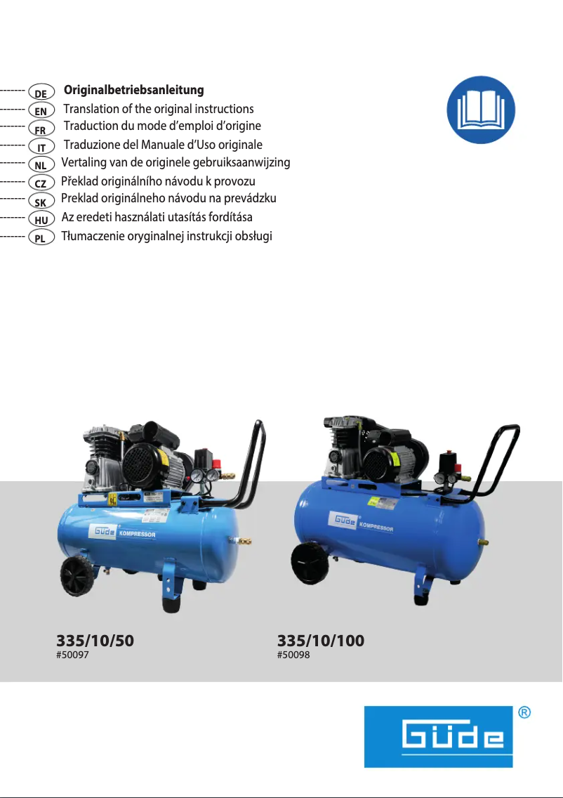 Page 1 de la notice Manuel utilisateur Güde Kompressor 335/10/100