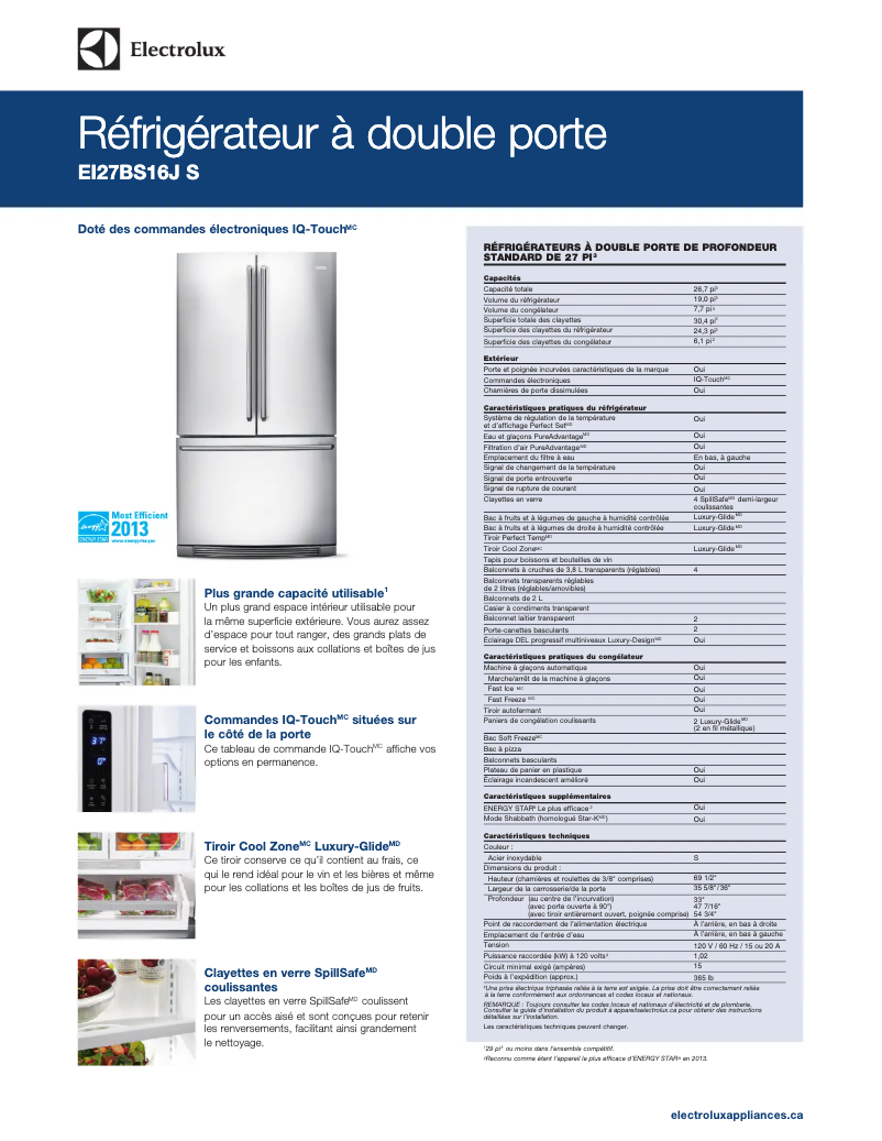 Page n°1 - Fiche technique Electrolux EI27BS16JB