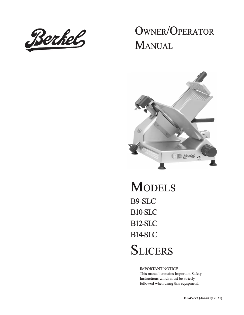 Page n°1 - Manuel utilisateur Berkel B14-SLC