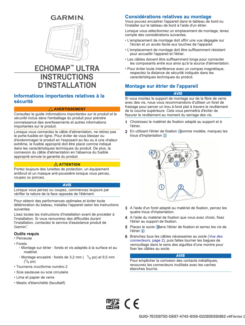 Page 1 de la notice Guide d'installation Garmin ECHOMAP Ultra 102sv