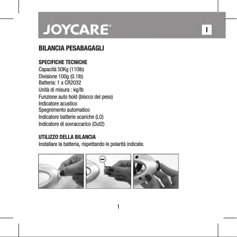 Page 1 de la notice Manuel utilisateur Joycare JC-418