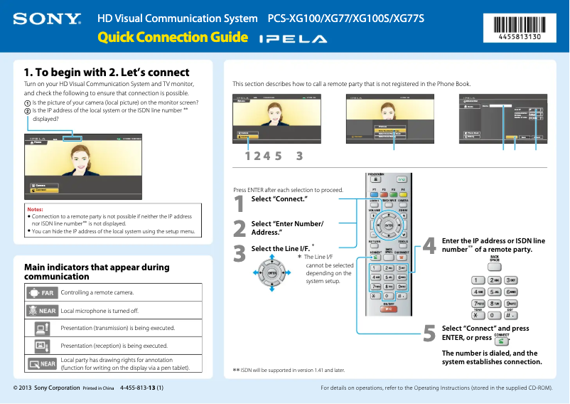 Page 1 de la notice Guide d'installation Sony PCS-XG77