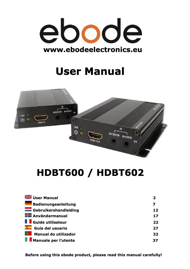 Image de la première page du manuel de l'appareil HDBT600