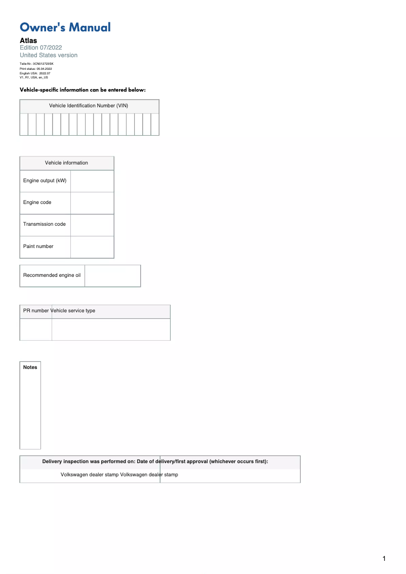 Page 1 de la notice Manuel utilisateur Volkswagen Atlas (2023)