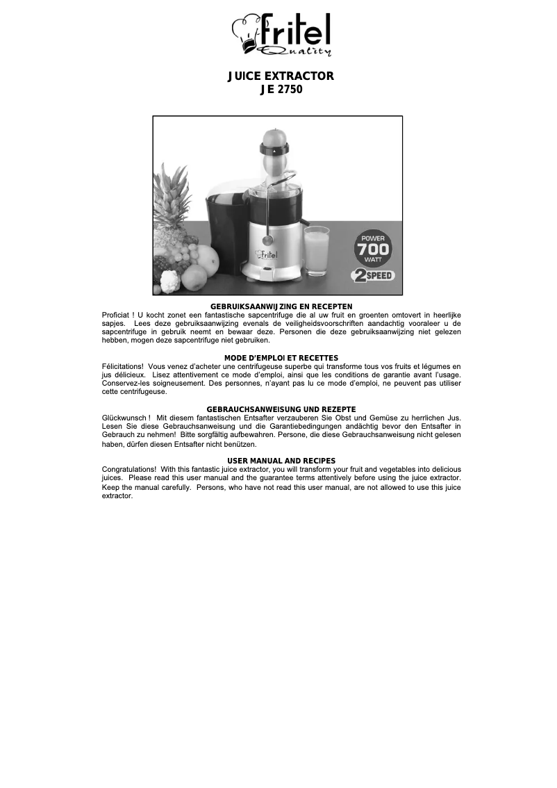 Page n°1 - Manuel utilisateur Fritel JE 2750