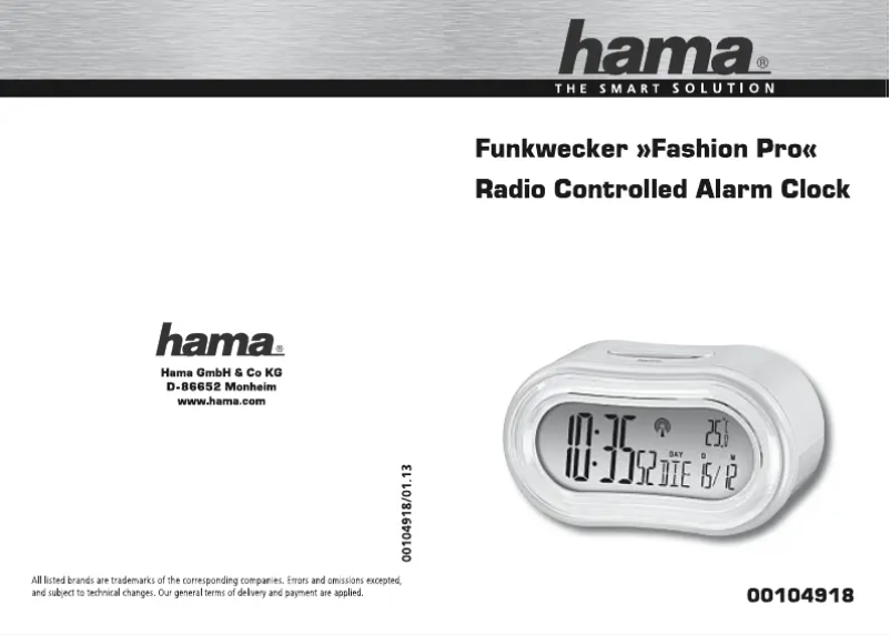 Page n°1 - Manuel utilisateur Hama 104918