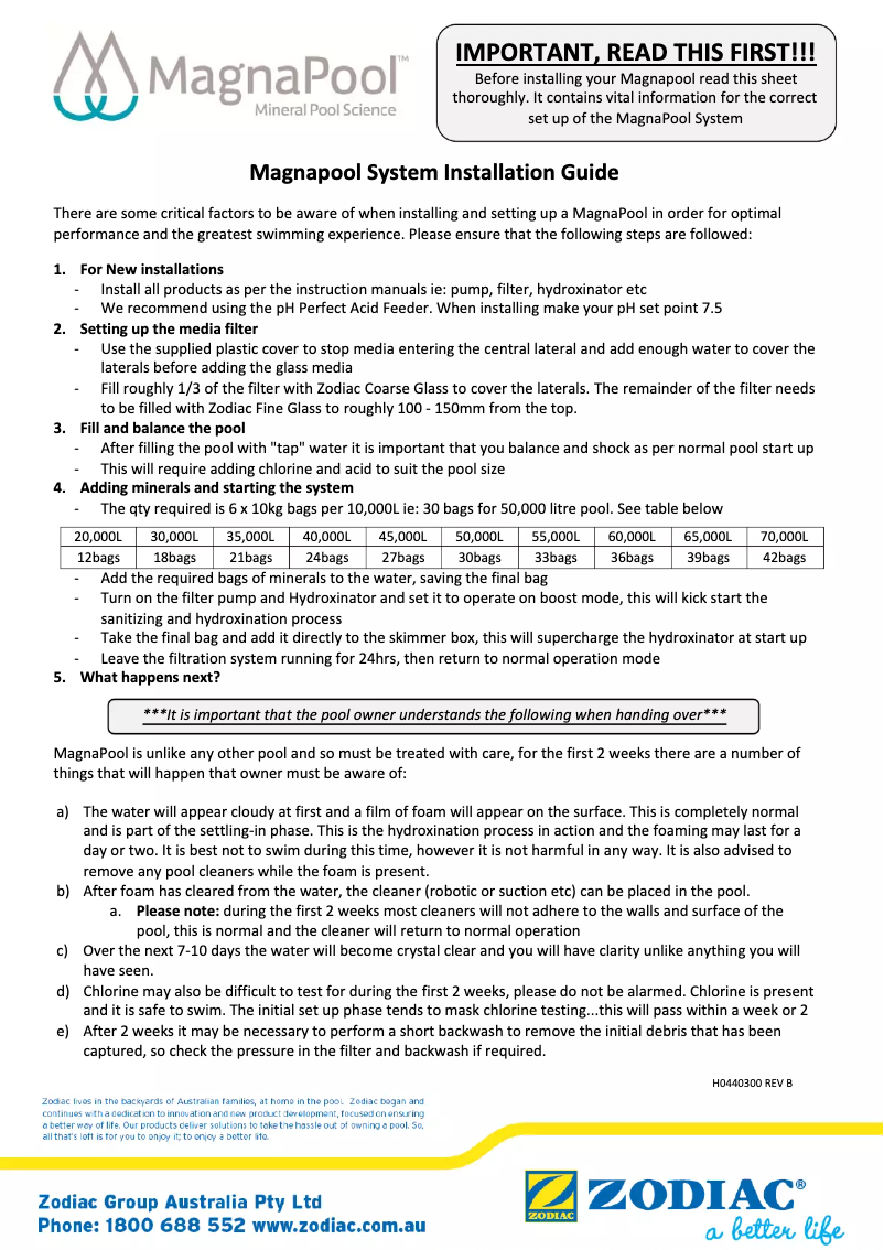 Image de la première page du manuel de l'appareil Hydroxinator iQ pH Large