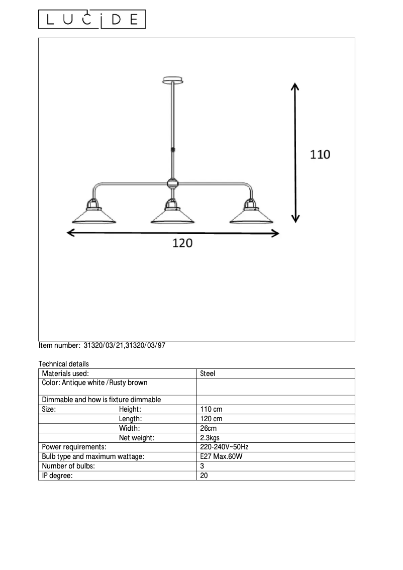 Page 1 de la notice Manuel utilisateur Lucide Berkley 31320/03/97