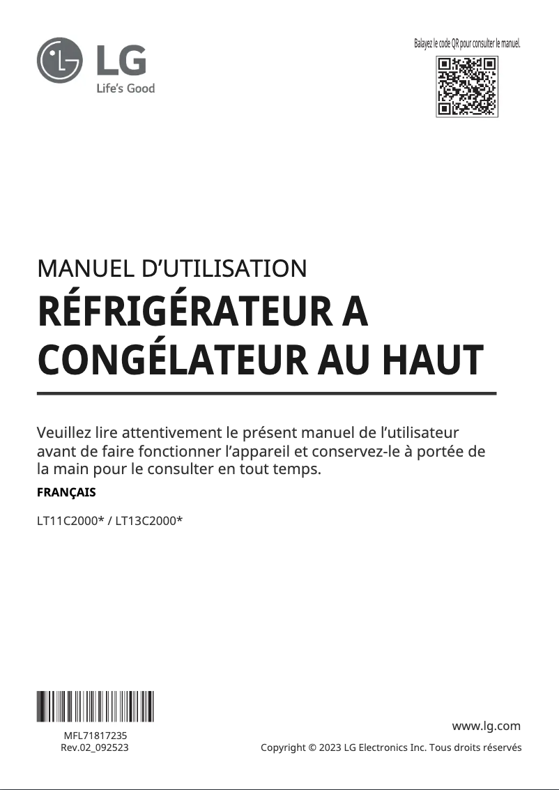 Image de la première page du manuel de l'appareil LT13C2000V
