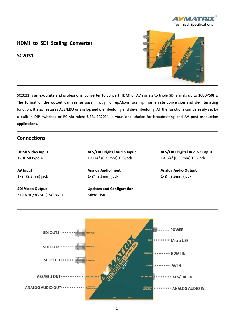 Page 1 de la notice Manuel utilisateur AVMATRIX SC2031