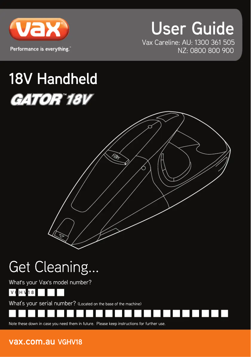 Page 1 de la notice Manuel utilisateur Vax Gator 18V VGHV18