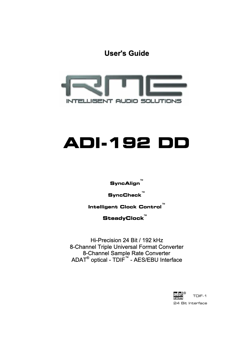 Page n°1 - Manuel utilisateur RME ADI-192 DD