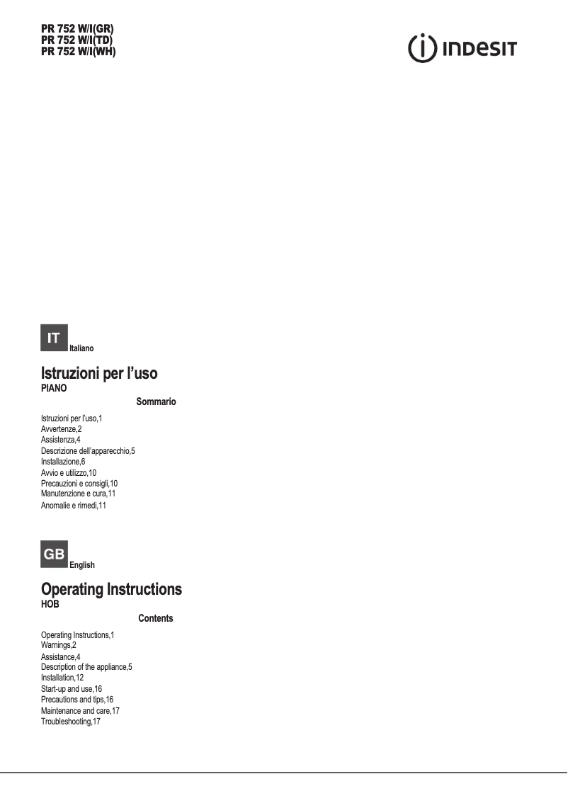 Image de la première page du manuel de l'appareil PR 752 W/I(WH)