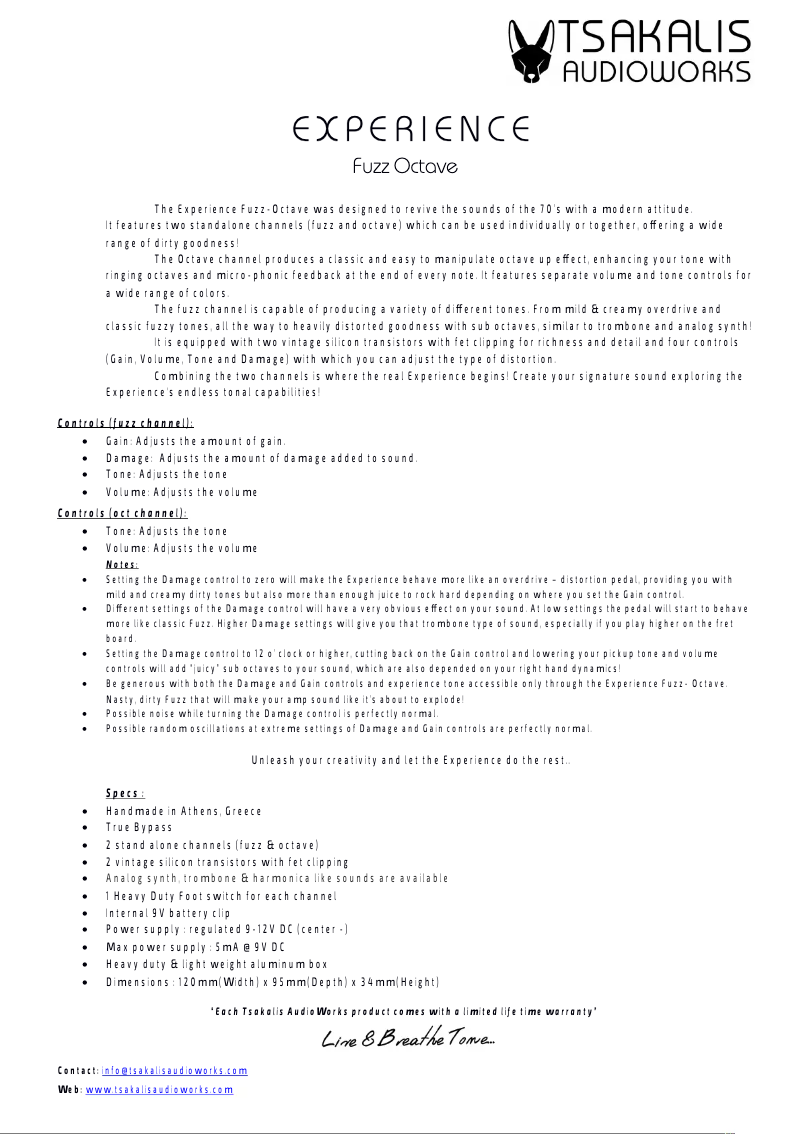 Image de la première page du manuel de l'appareil Experience 70's