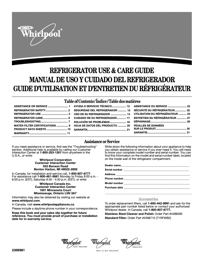 Page 1 de la notice Manuel utilisateur Whirlpool GC5SHEXNB