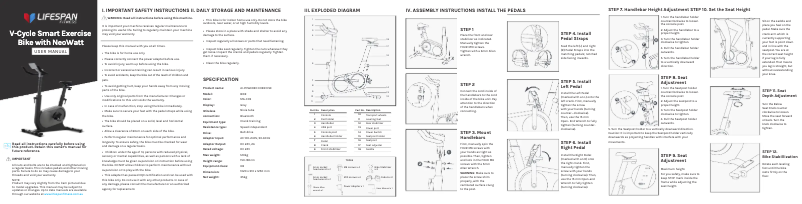 Page n°1 - Manuel utilisateur LifeSpan V-Cycle