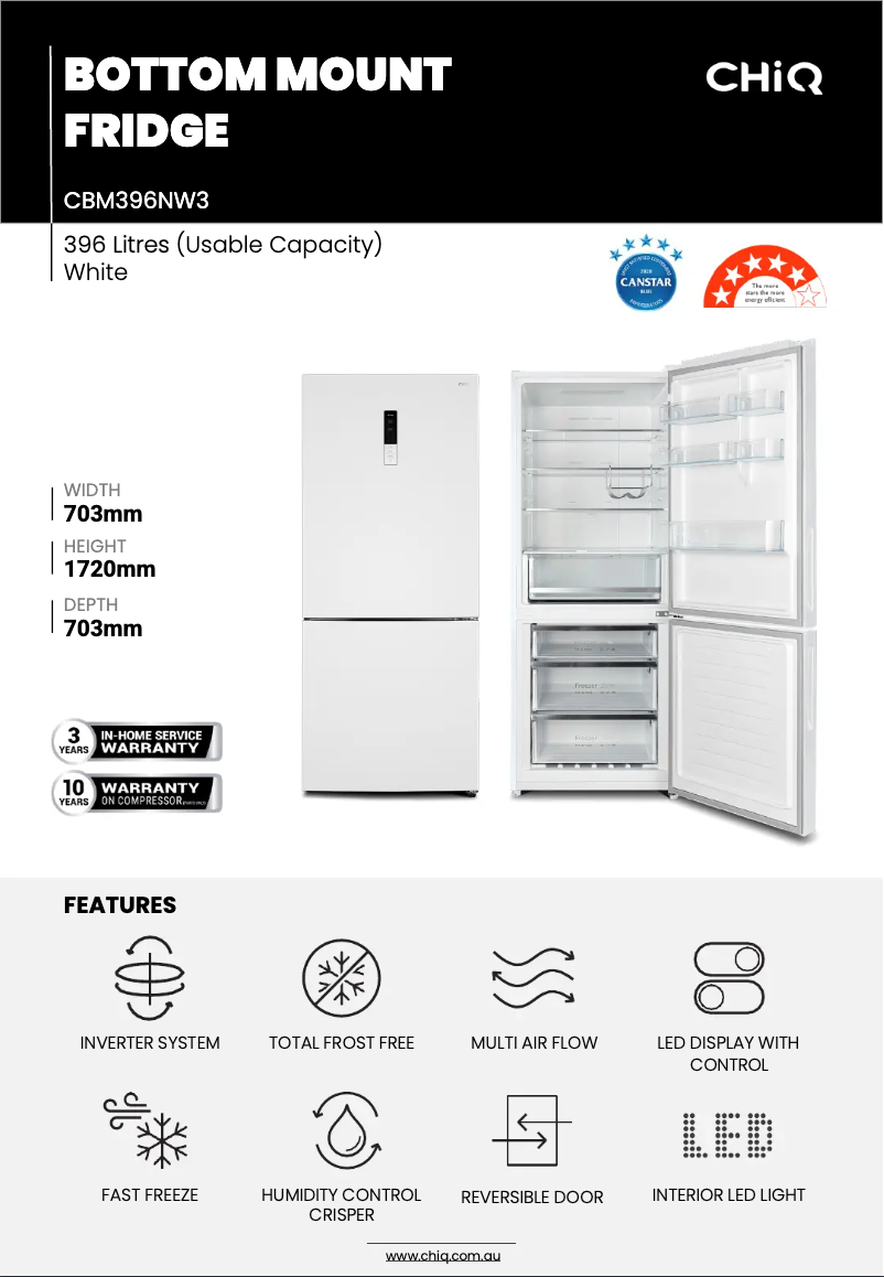 Page 1 de la notice Fiche technique CHiQ CBM396NW3