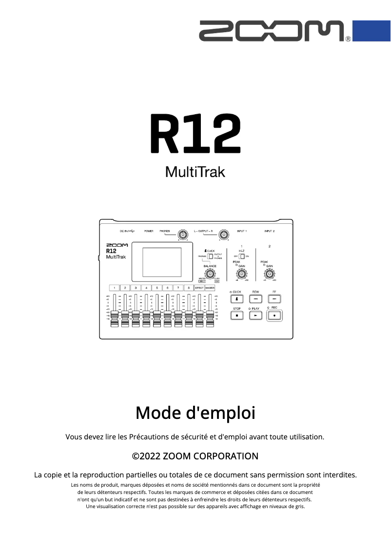 Page n°1 - Manuel utilisateur Zoom R12