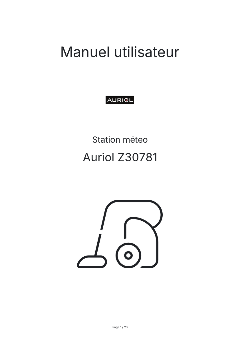 Page n°1 - Manuel utilisateur Auriol Z30781