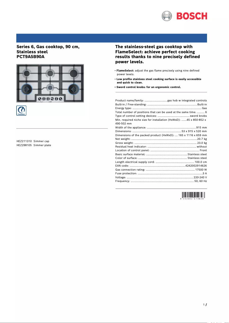 Image de la première page du manuel de l'appareil PCT9A5B90A