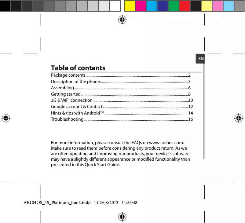 Page n°1 - Manuel utilisateur Archos 45 Platinum