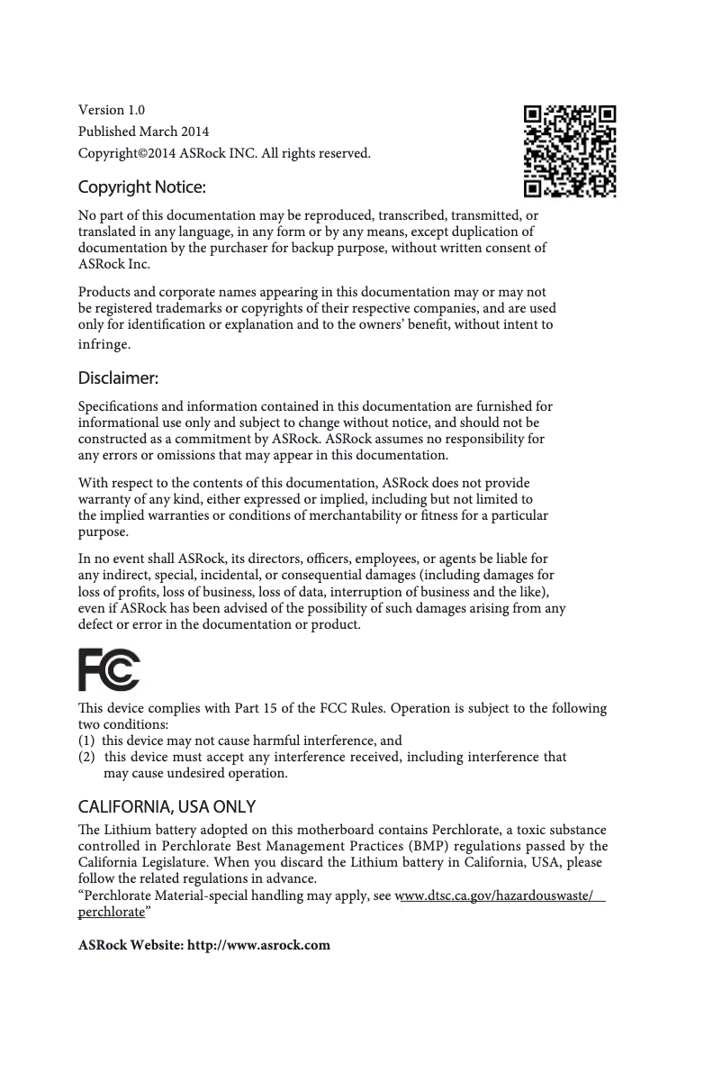 Page 1 de la notice Manuel utilisateur Asrock FM2A78M-DG3+