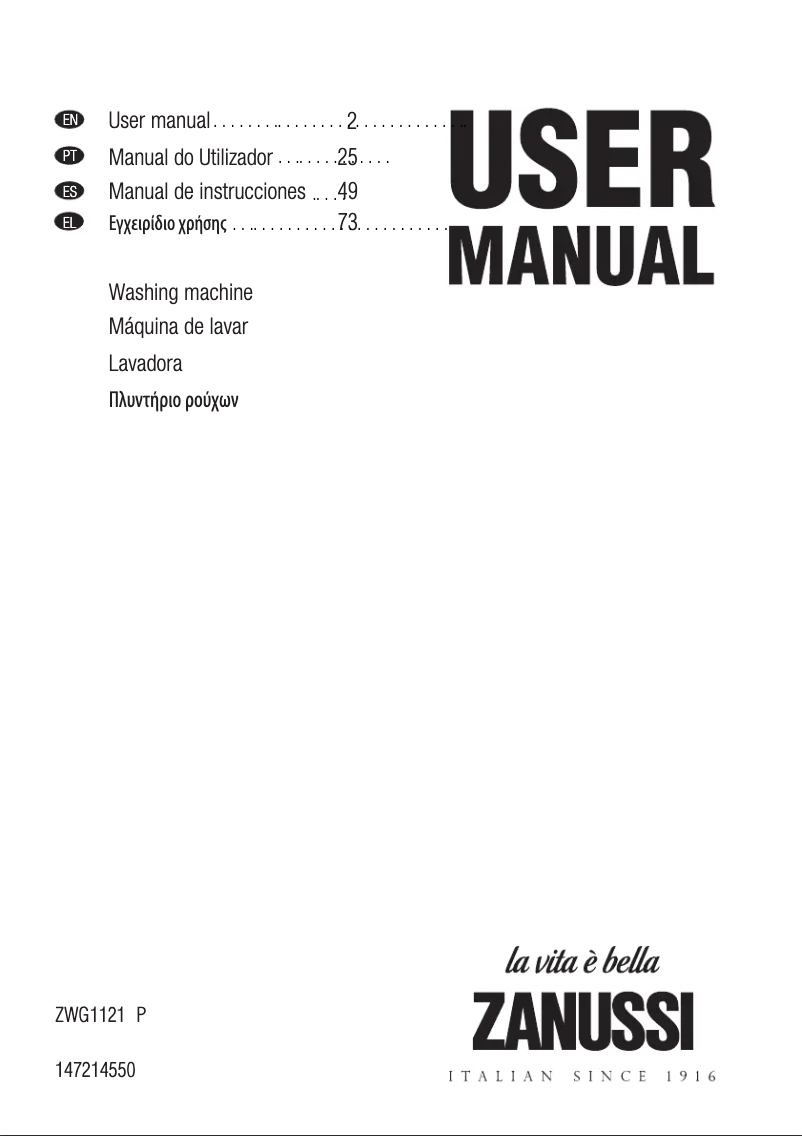 Page 1 de la notice Manuel utilisateur Zanussi ZWG 1121 P
